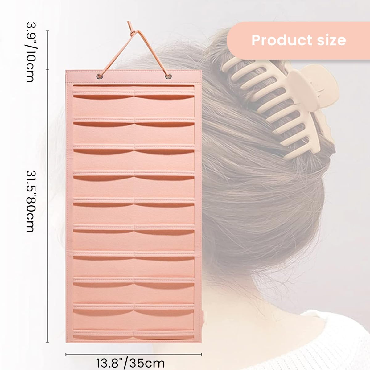 HASTHIP Hair Claw Holder Organizer for Wall Hanging with 20 Belts 35x80cm Felt Pink | For Women Girls Storage Display