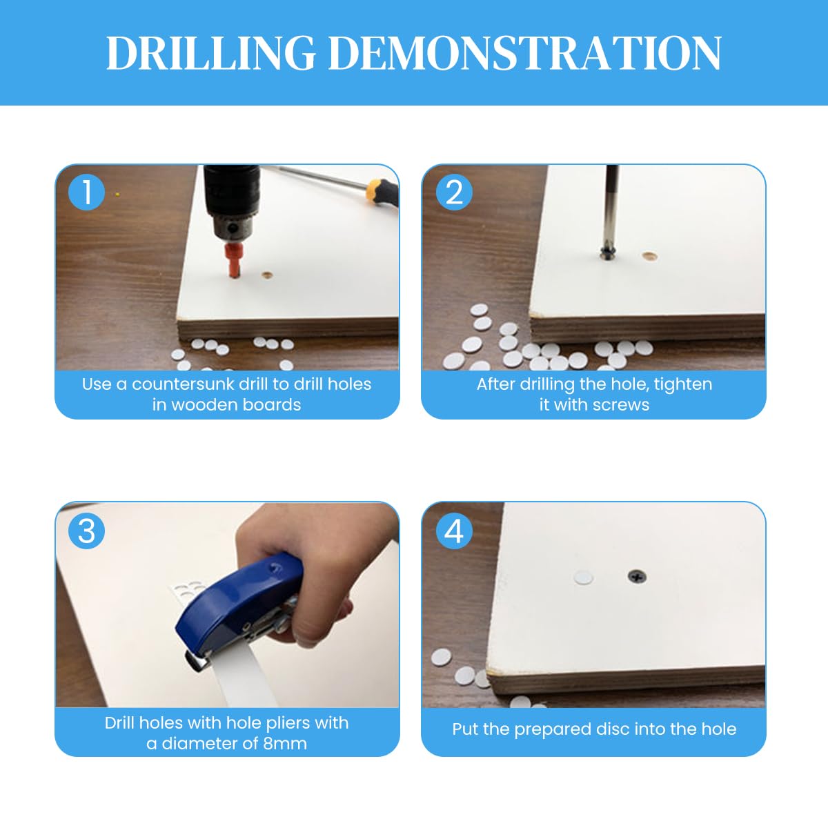 Serplex® Manual Hole Punch Kit Heavy Duty Spring Loaded Hole Punch 10mm Hole Size Punching Tool for Wooden Edge Bands, Plastic Sheets, Paper, with Drill & Drill Stop Collar