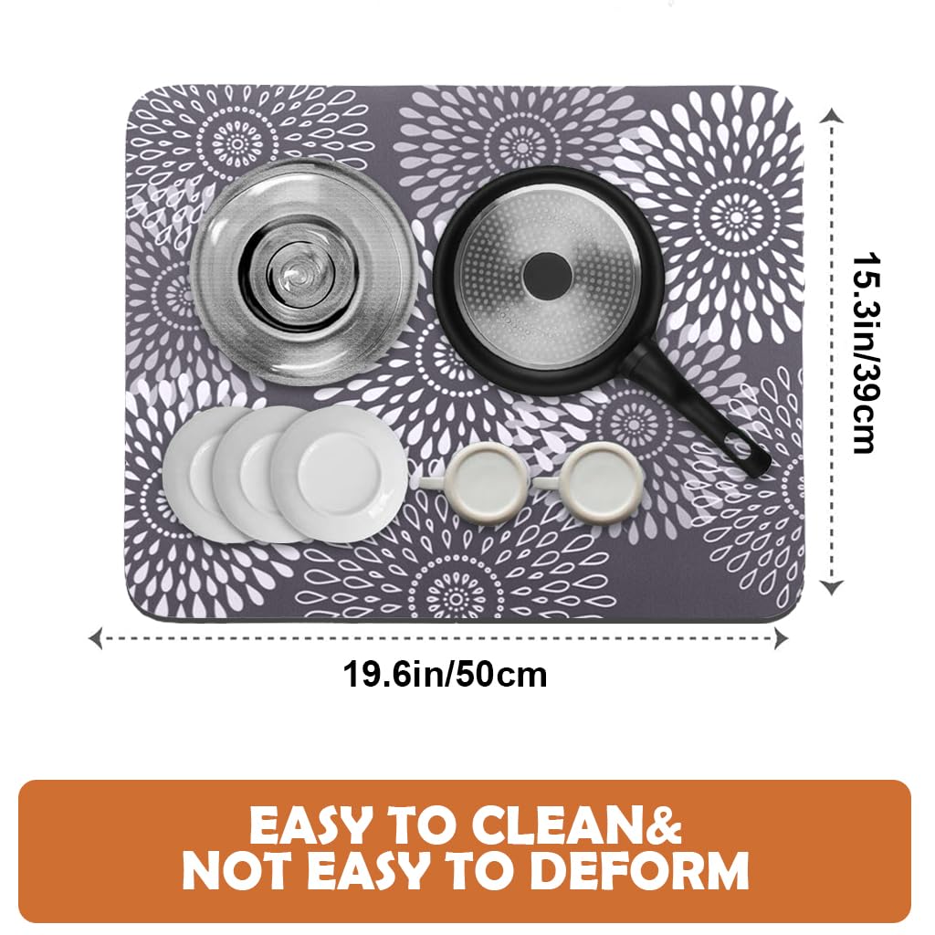 Supvox Dish Drying Mat for Kitchen Counter featuring 15.7 x 19.6 in Absorbent Pad with Rubber Back and Grey Raindrop Pattern