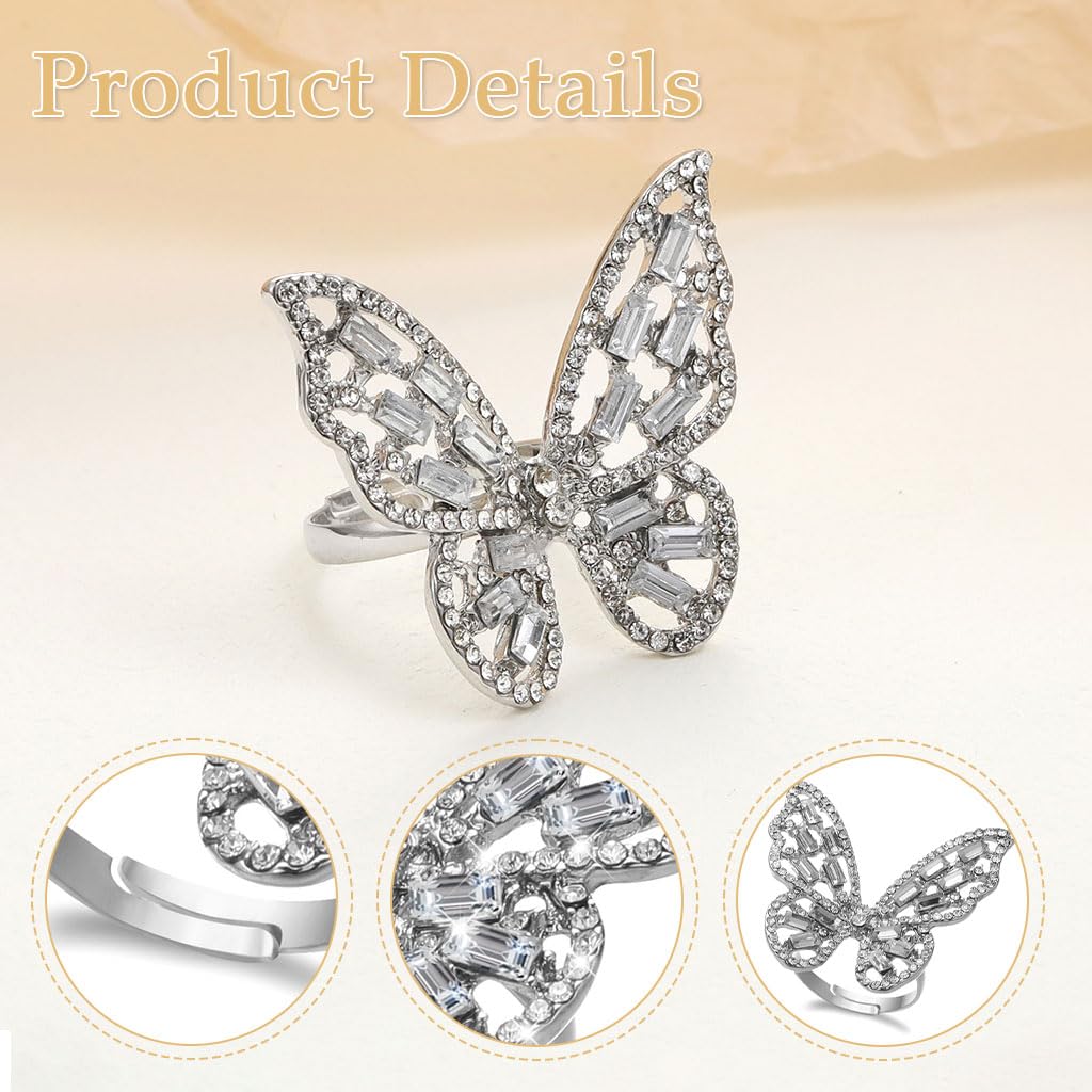 Zibuyu Butterfly Diamond Ring for Women with Crystal Bow and Adjustable Cubic Zirconia Band