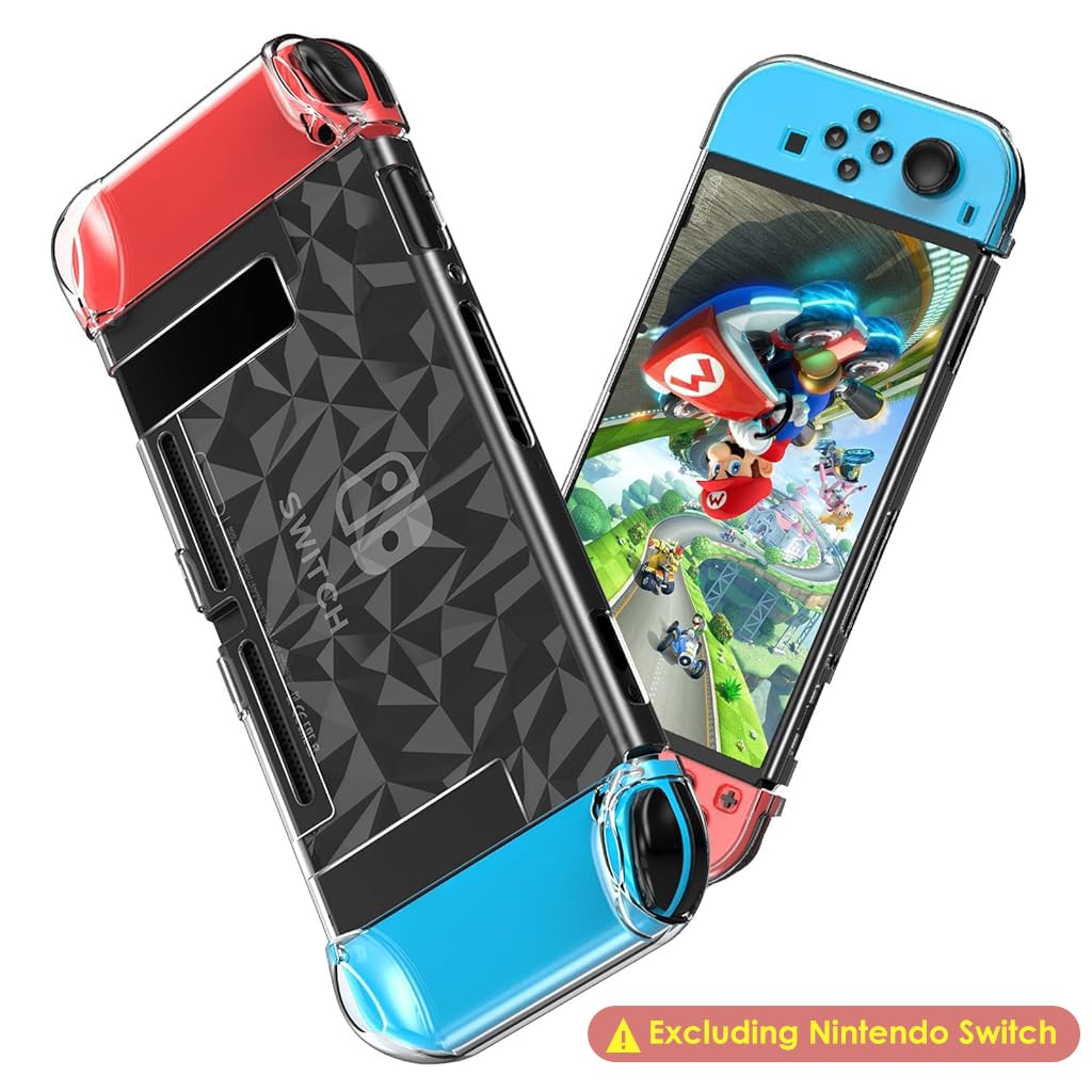 ZORBES Case Compatible with Nintendo Switch featuring 6 Thumb Stick Caps and Kickstand | Clear Protective Film Set for Smooth Gaming