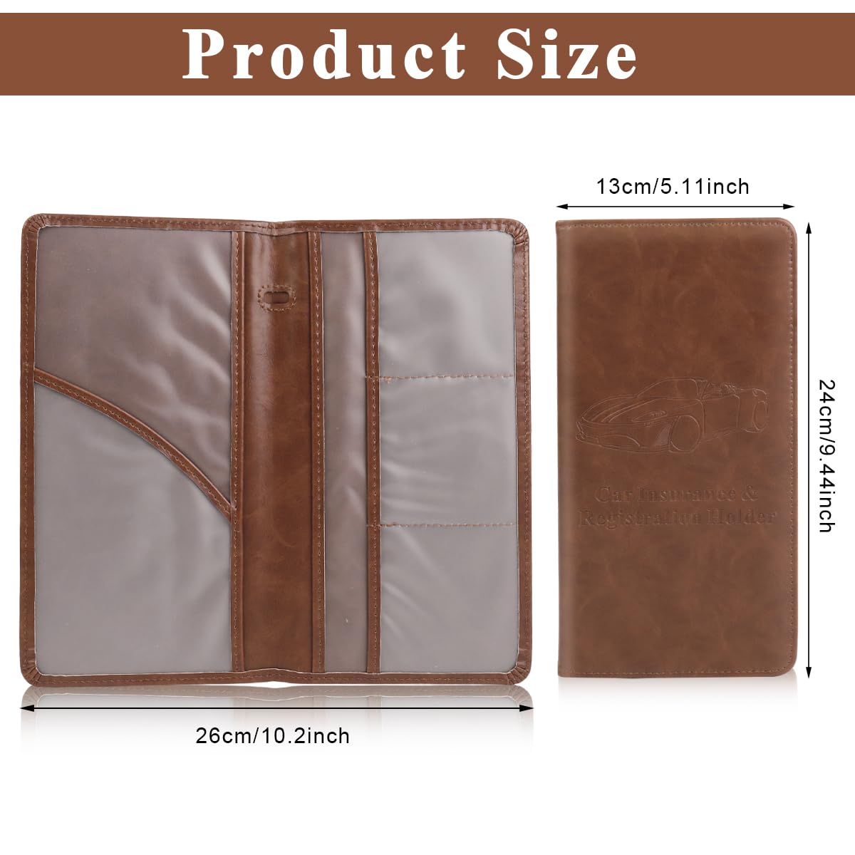 STHIRA Car Document Holder for Registration and Insurance with 6 Transparent Pouches | PU Leather Bifold Organizer for Vehicle Files and Cards