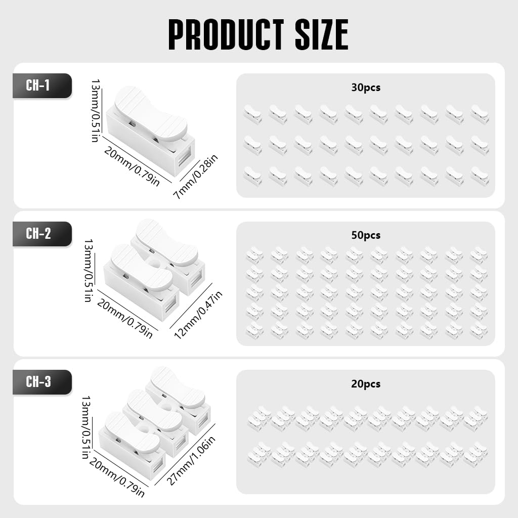 Serplex Wire Connector Set for Electrical and LED Wiring featuring 100Pcs Spring Lock Terminals