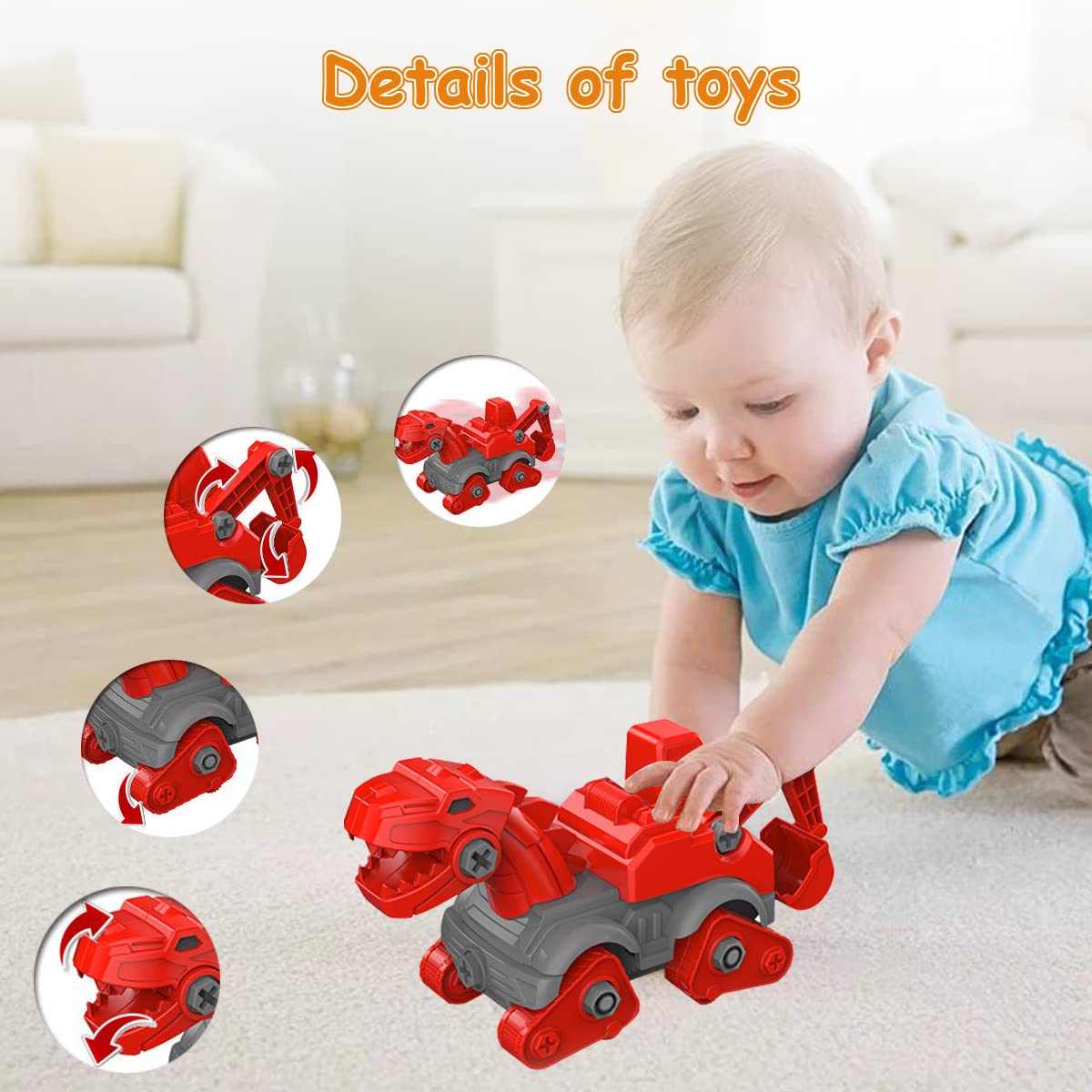 PATPAT® Dinosaur Toys For Kids Diy Assembly Construction Dinosaur Truck Toys For Kids Dinosaur Building Toys With Toy Screwdriver,Stem Toy Assembling Building Blocks Gifts For 3-8 Year Kids,Multicolor