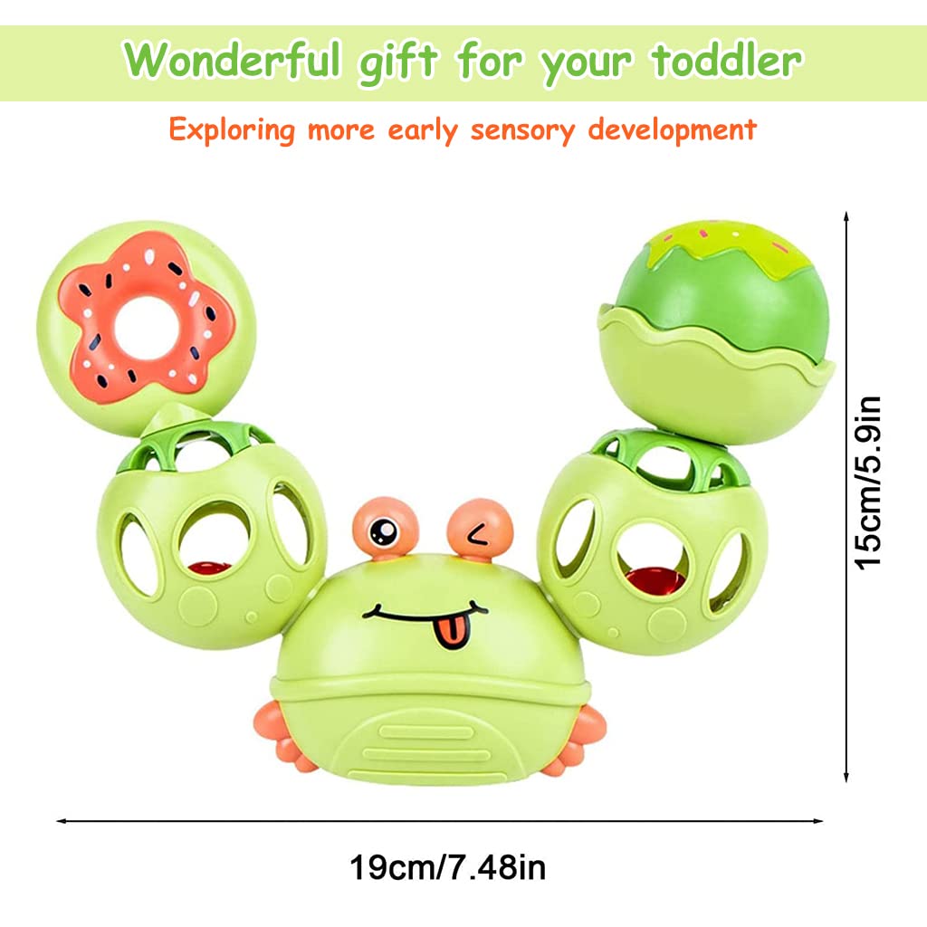 ZIBUYU Crab Rattle Toy for Babies 0–6 Months with 360° Rotating Legs and BPA-Free Teether