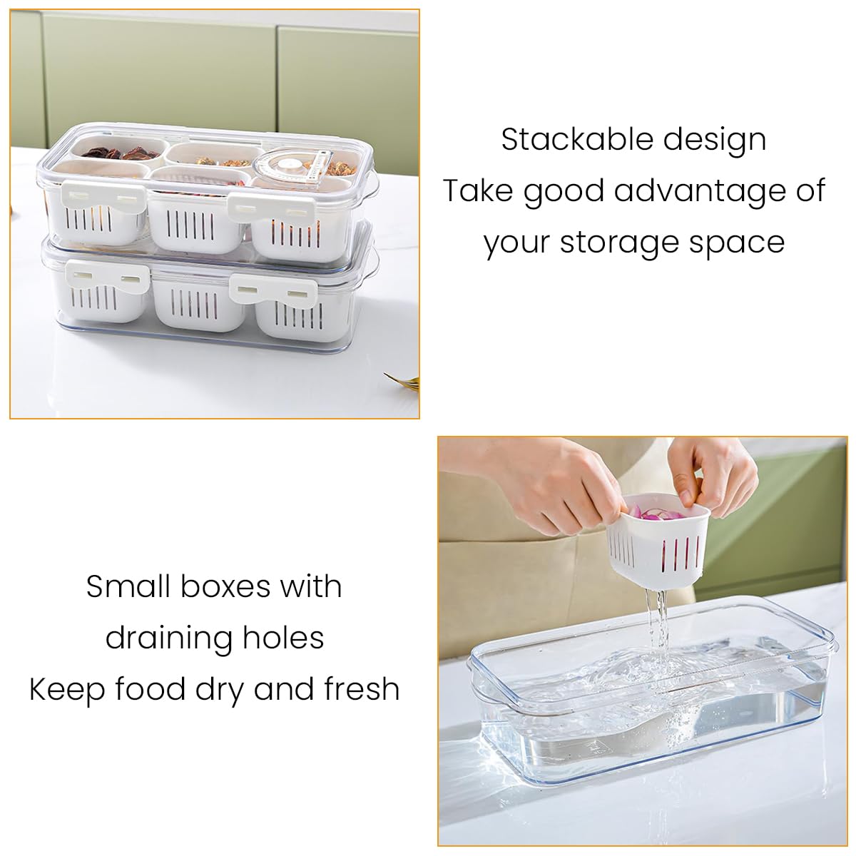 HASTHIP Dry Fruit Box for Snacks and Veggies with 8 Compartments and Draining Baskets | BPA-Free Storage Container