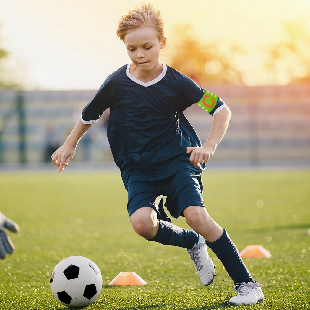 Proberos Football Captain Armband Pack of 2 for Team Leaders with Stretchy C Design | Green and Orange