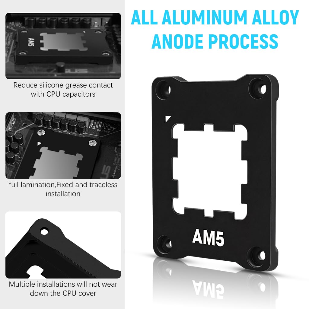 ZORBES Aluminum CPU Holder for AMD AM5 with Anti Bending Contact Frame 69x53x5mm | Includes 4 Screws and Screwdriver