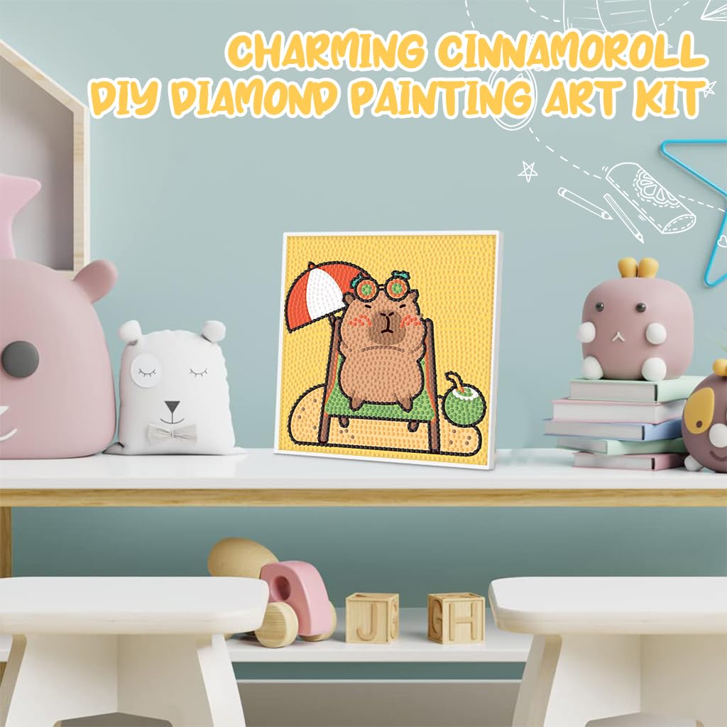 PATPAT DIY Diamond Painting Art Kit for Kids 7 Inches with Wooden Frame and Cute Capybara Design