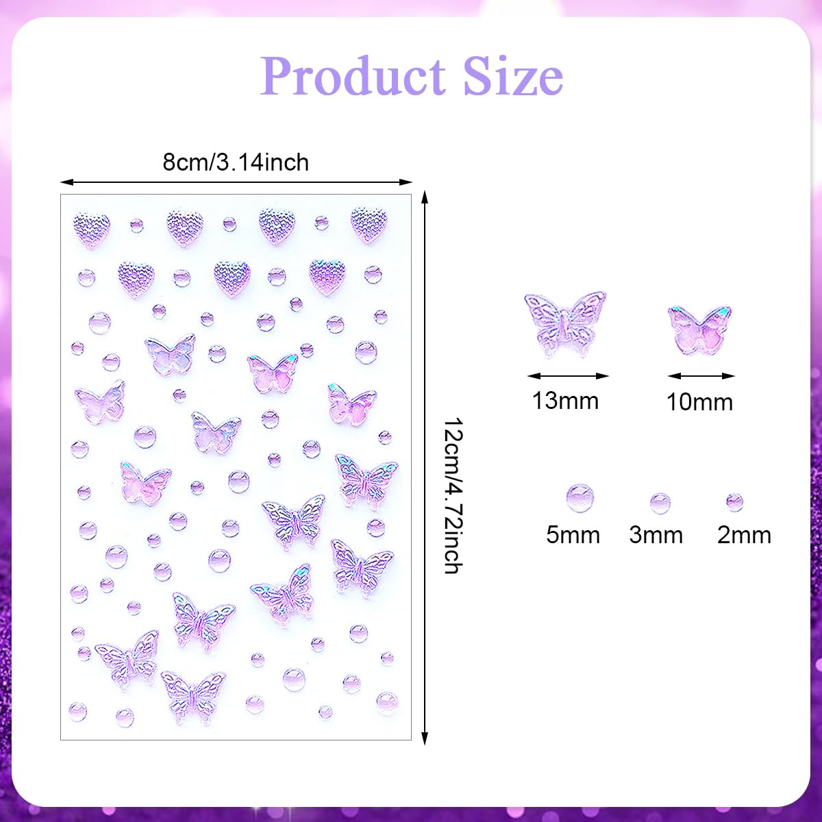 MAYCREATE Face Stickers for Makeup and Hair with 14 Sheets of 3D Crystal Butterflies | Self-Adhesive Acrylic Rhinestones for DIY Crafts and Festivals