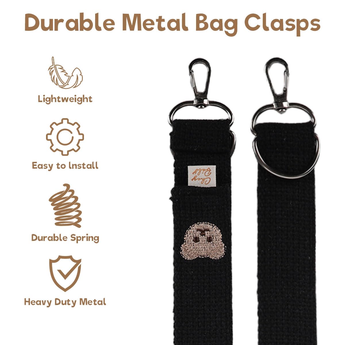 SNOWIE SOFT stroller hooks for hanging bags featuring metal carabiner and cotton straps | adjustable bear design 2 pack