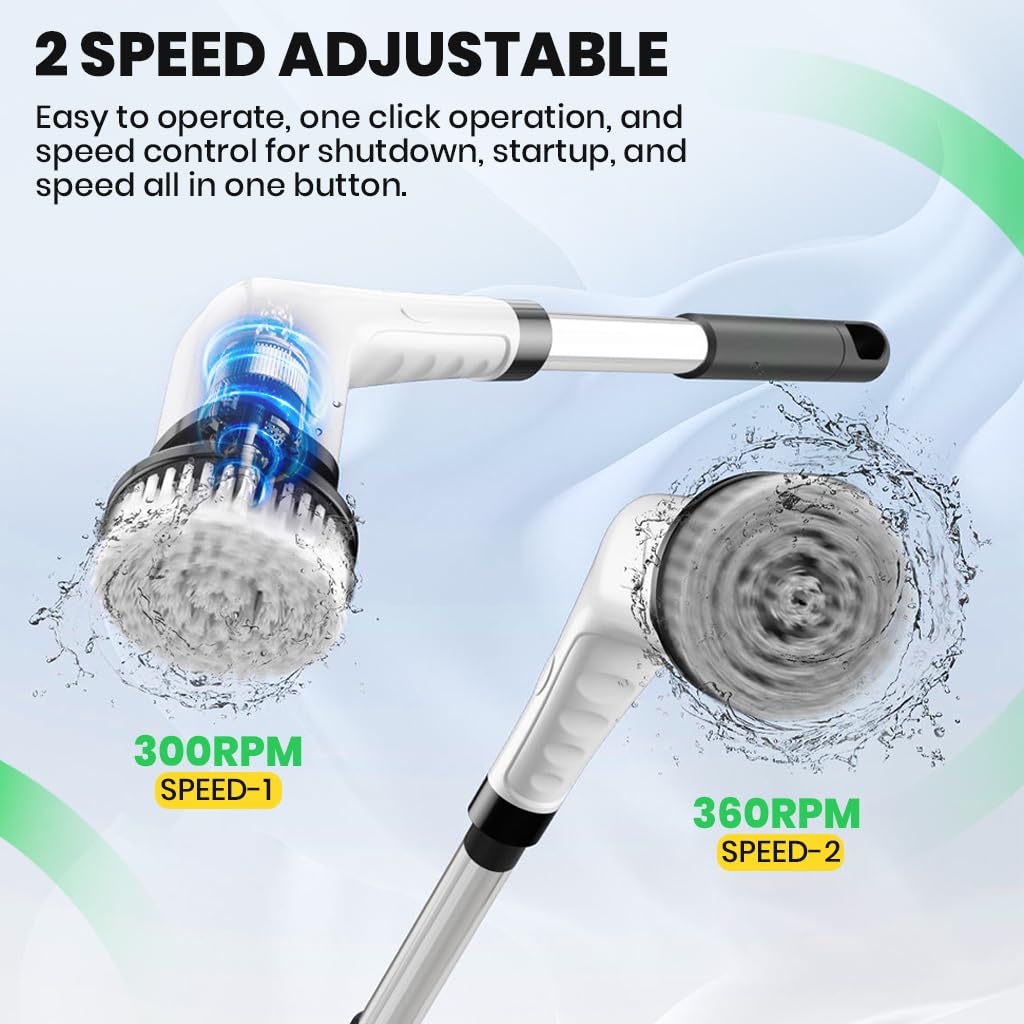 Supvox Electric Spin Scrubber for Kitchen and Bathroom Cleaning with 5 Heads & 2 Speeds featuring 2500mAh Battery | Detachable Handle