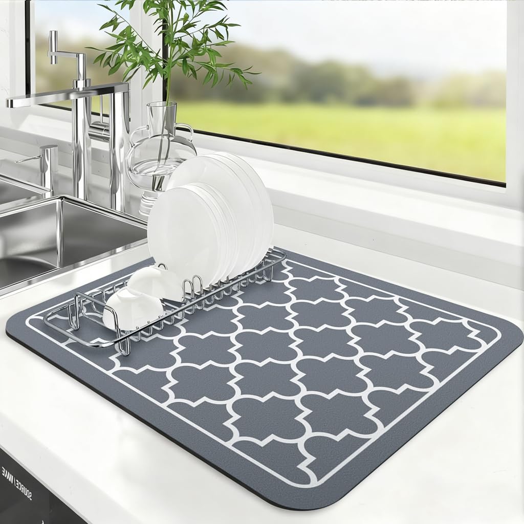 ZIBUYU Super Absorbent Dish Drying Mat for Kitchen Countertops with Non Slip Base | Easy Clean Microfiber Counter Protector