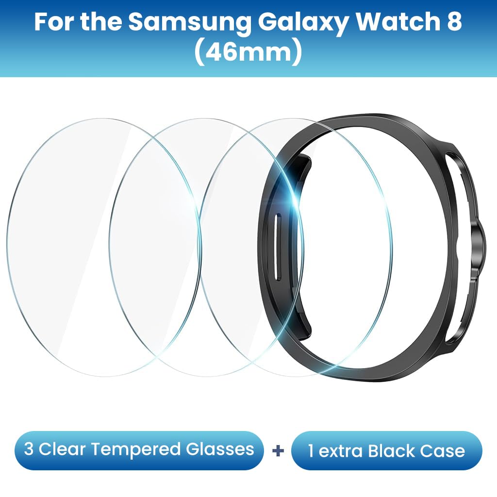 ZORBES Glass Screen Protectors for Samsung Galaxy Watch 8 46mm with Auto Alignment Tool | 3 Pack Tempered Glass