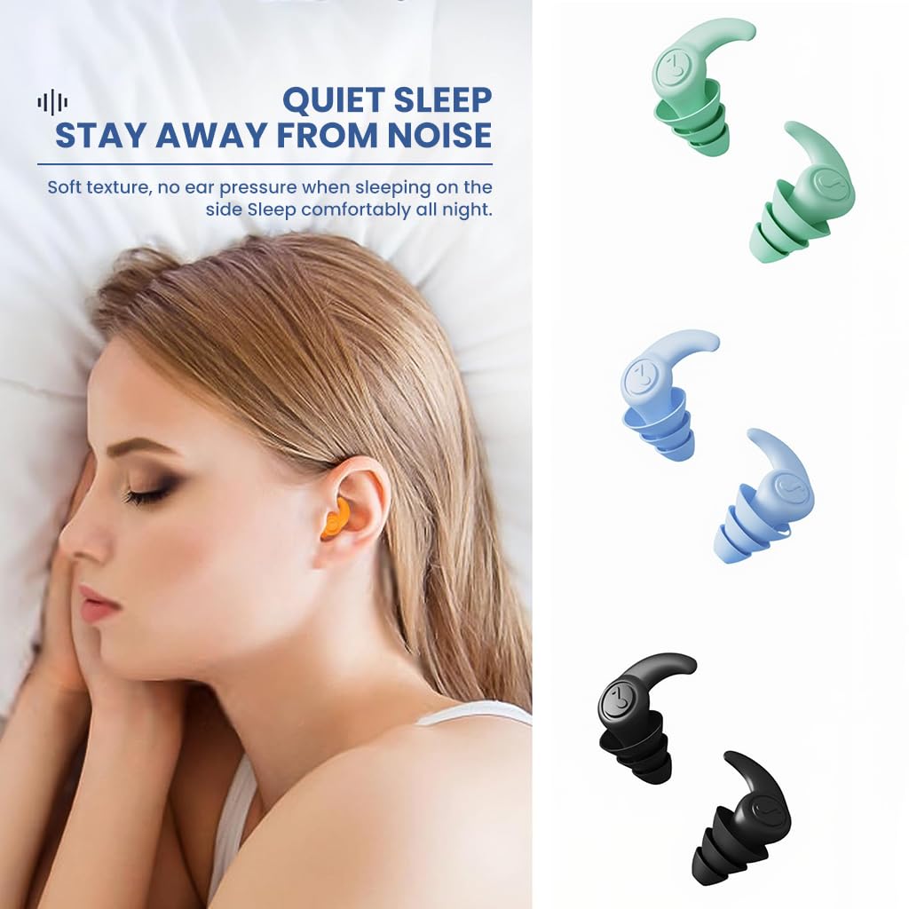 ZIBUYU Noise Cancelling Ear Plugs for Sleeping and Travel with Soft Silicone Fit | 3 Pairs 32dB Reusable Set