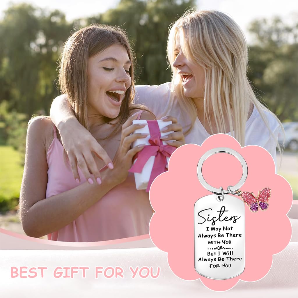 ZIBUYU Keychain for Sisters featuring Butterfly Charm and Stainless Steel Pendant Gift