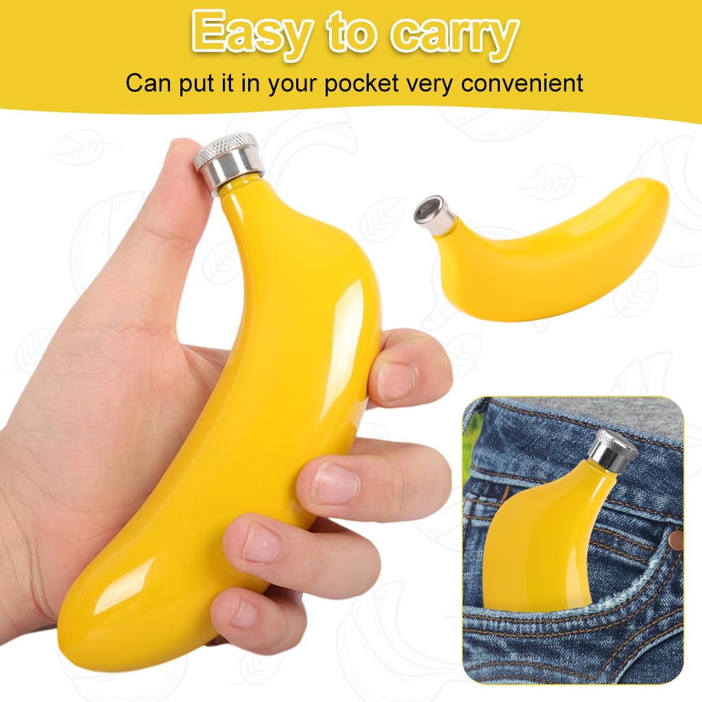 Supvox Liquor Flask for Travel and Parties with 5oz Capacity featuring Leak Proof Lid | Banana Shaped Stainless Steel Hip Flask Gift