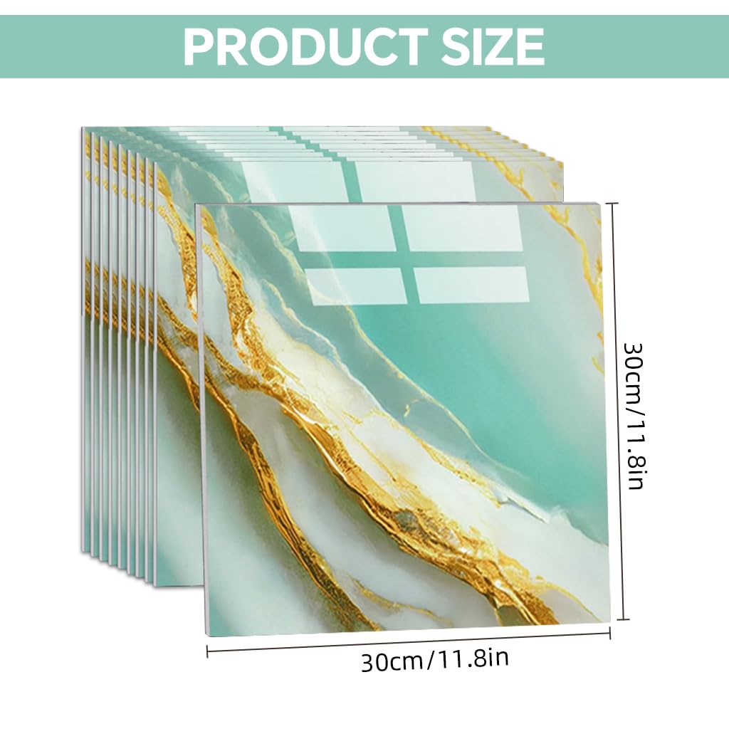 HASTHIP Wall Decorative Stickers for Home Decor with Tin Foil Adhesive Backing | 10 Pcs 11.8 in Square Marble Pattern Waterproof Tiles