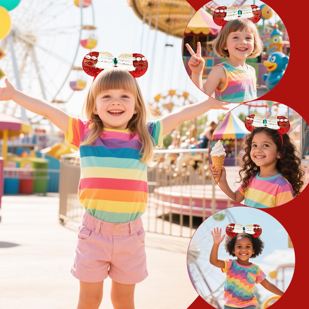 PALAY Moana Princess Hairband for Girls with Red Sequin Bow and Cute Mouse Ears | Party Accessory