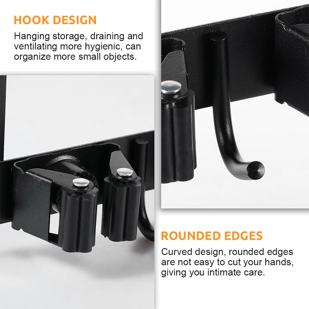 Supvox Broom Mop Holder Wall Mount for Kitchen and Garage with 5 Racks 4 Hooks | Stainless Steel Organizer