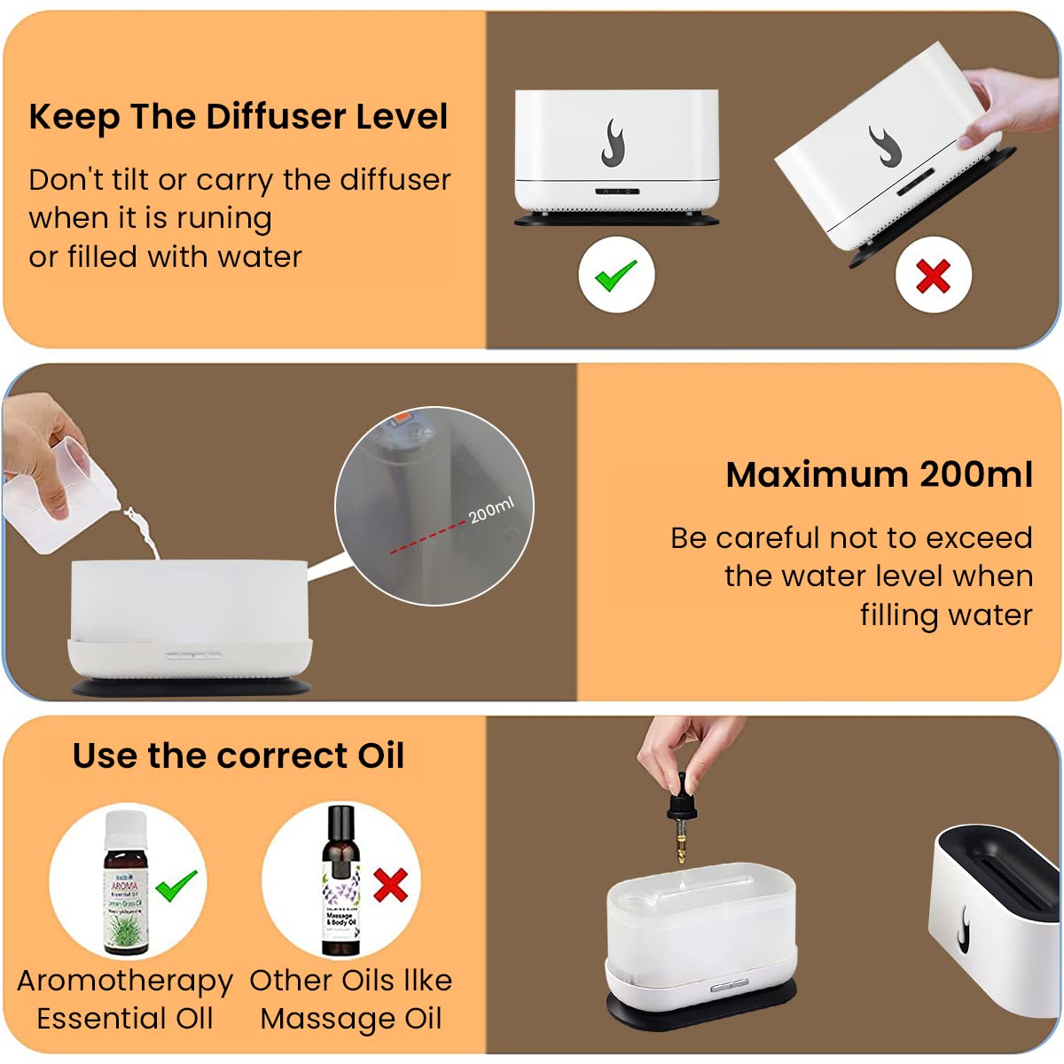 HANNEA Oil Aroma Diffuser for Home with 200mL Tank and Ultrasonic Mist | Quiet Flame Light