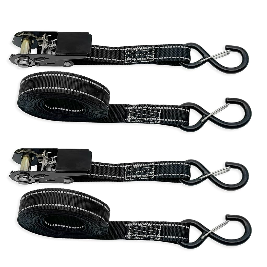 HASTHIP Ratchet Tie Down Straps for Motorcycles and Cargo featuring Quick Release 6.6 ft Nylon Webbing | Rubber Coated Heavy Duty Design