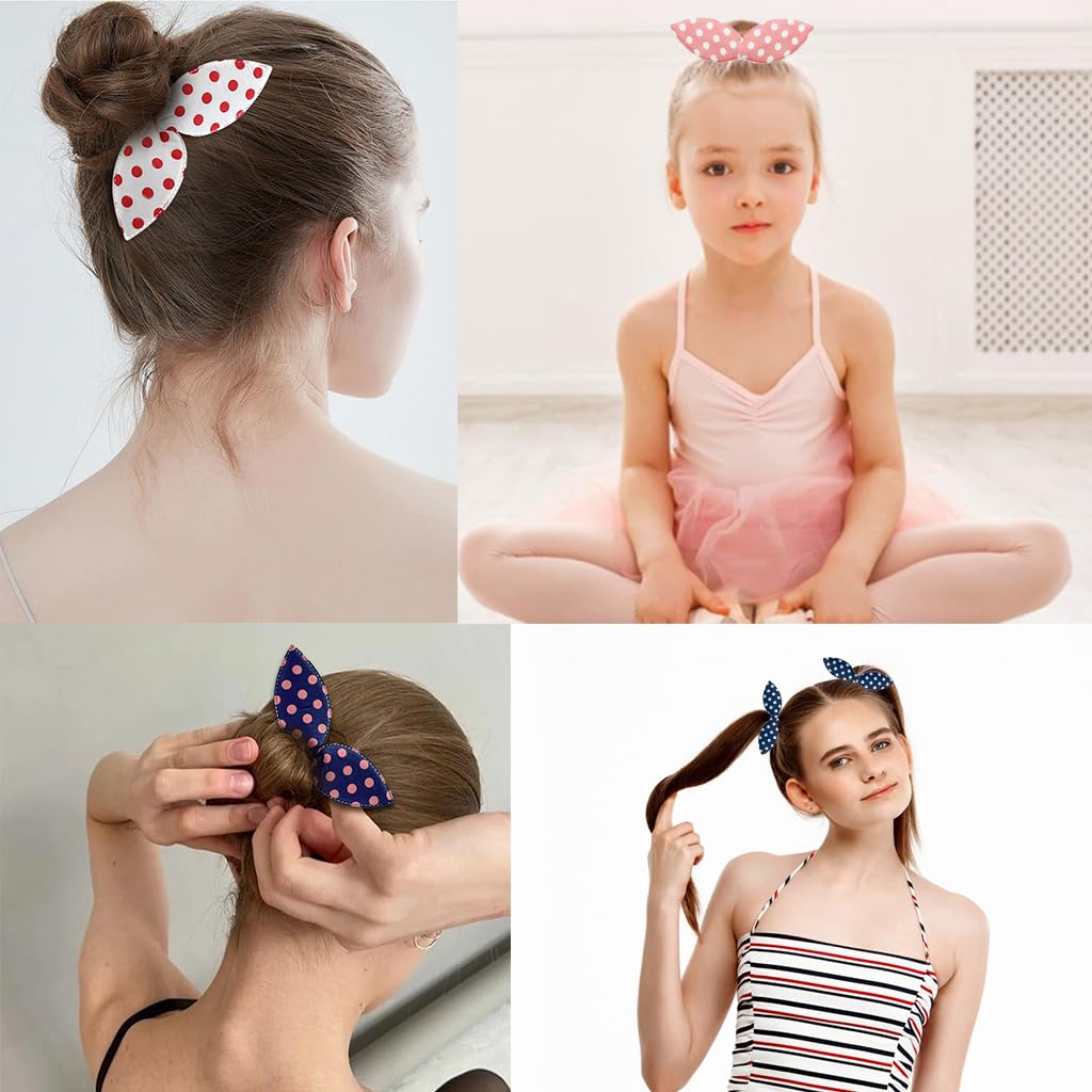 PALAY® 5Pcs Hair Bun Accessories for Women Girls Magic Bun Maker for Hair Elegant Rabbit Ear Hair Buns French Hairstyle Polka Dot Print Hair Bun Clips for Daily, Party, Wedding