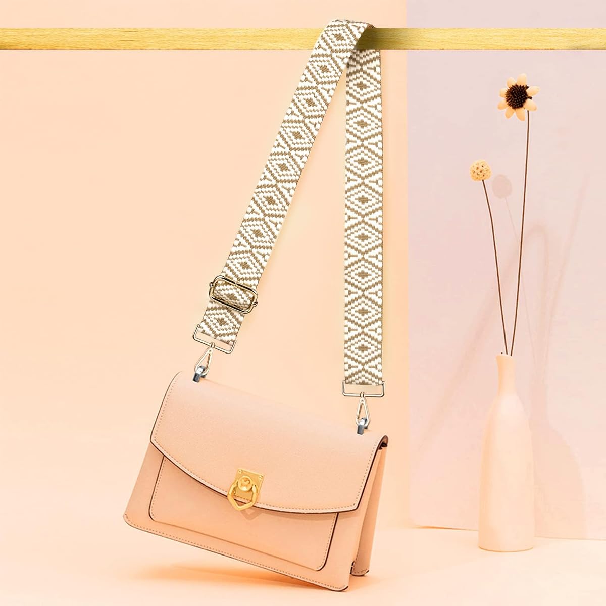 PALAY Purse Crossbody Wide Shoulder Strap for Bags with 3.8cm Width and Adjustable 80–130cm Length | Diamond Embroidered Polyester Design for Women