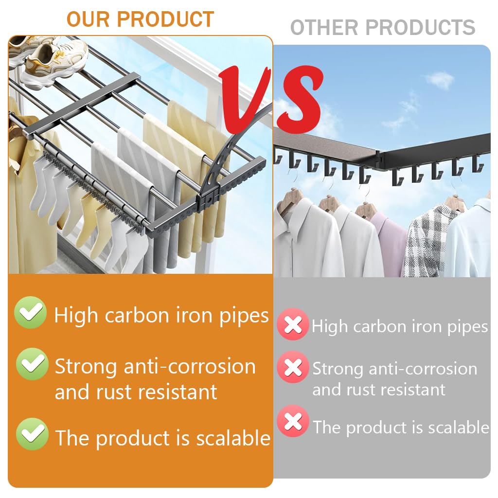 HASTHIP Retractable Cloth Drying Stand for Balcony and Bathroom with 38–55cm Adjustable Design featuring Carbon Steel Construction | Space Saving Laundry Rack