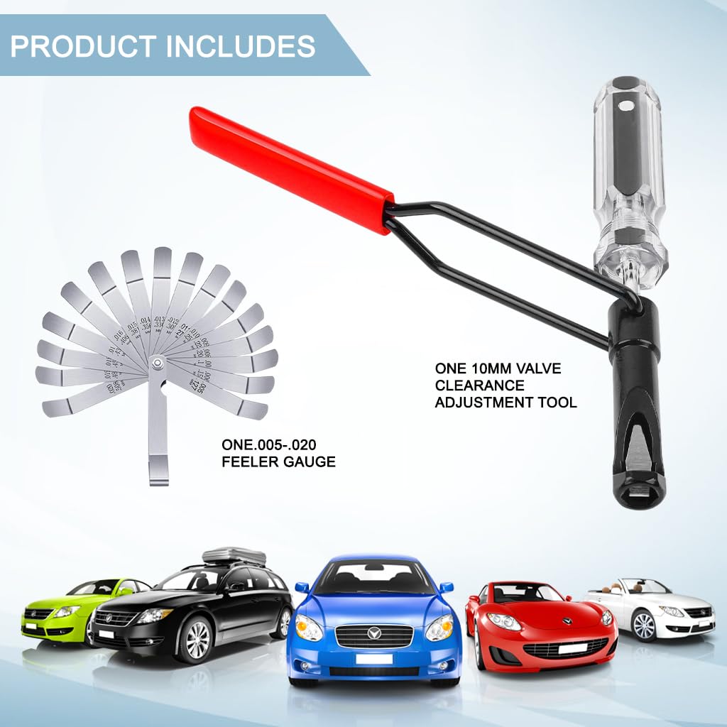 STHIRA Valve Adjustment Tool for Automotive and Motorcycle Engines with Ergonomic Slotted Locknut Spanner and Stainless Steel Feeler Gauge