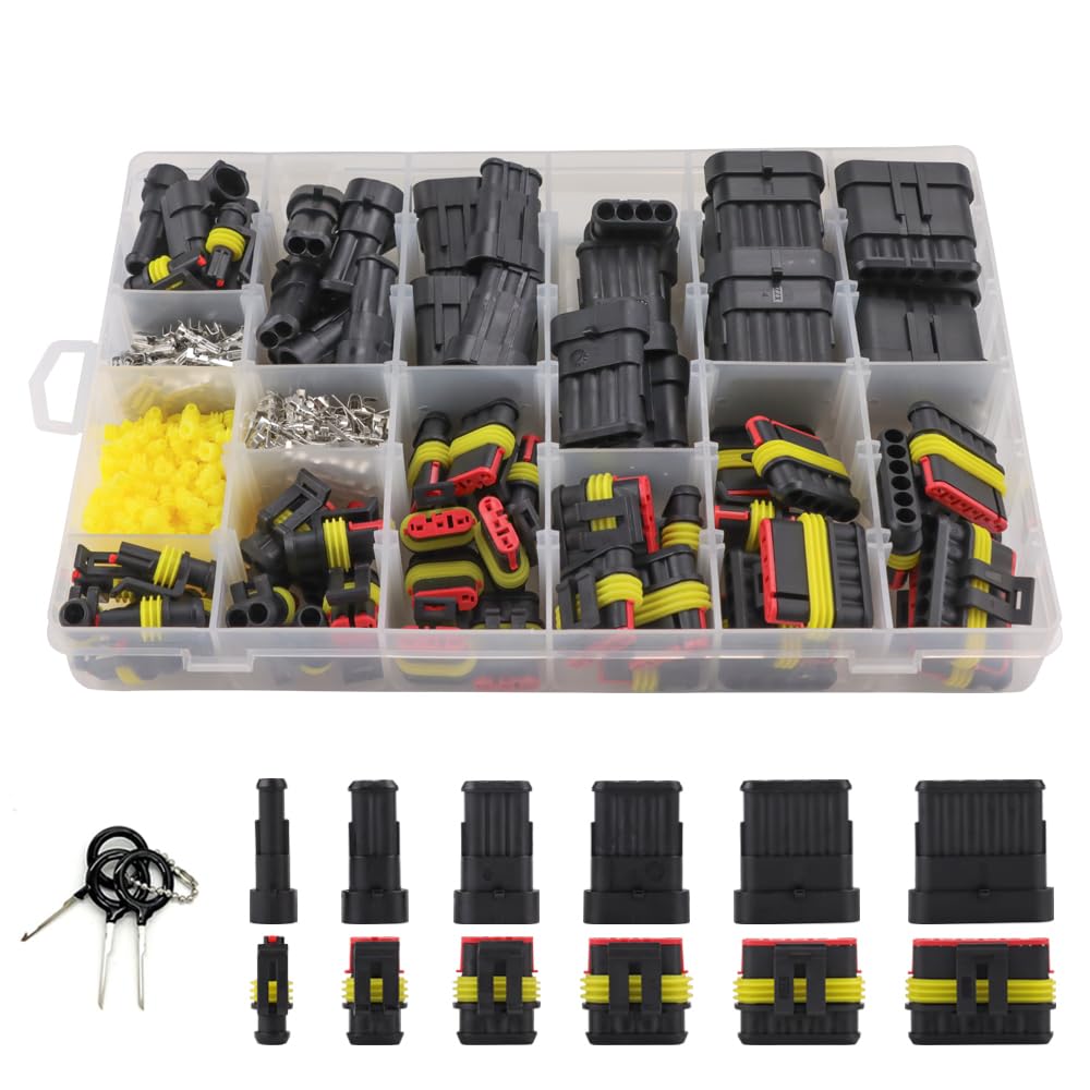 STHIRA® 711Pcs 43 Sets Waterproof Automotive Wire Connectors - 1/2/3/4/5/6 Pin Connectors Male and Female for Cars Motorcycles & Boats