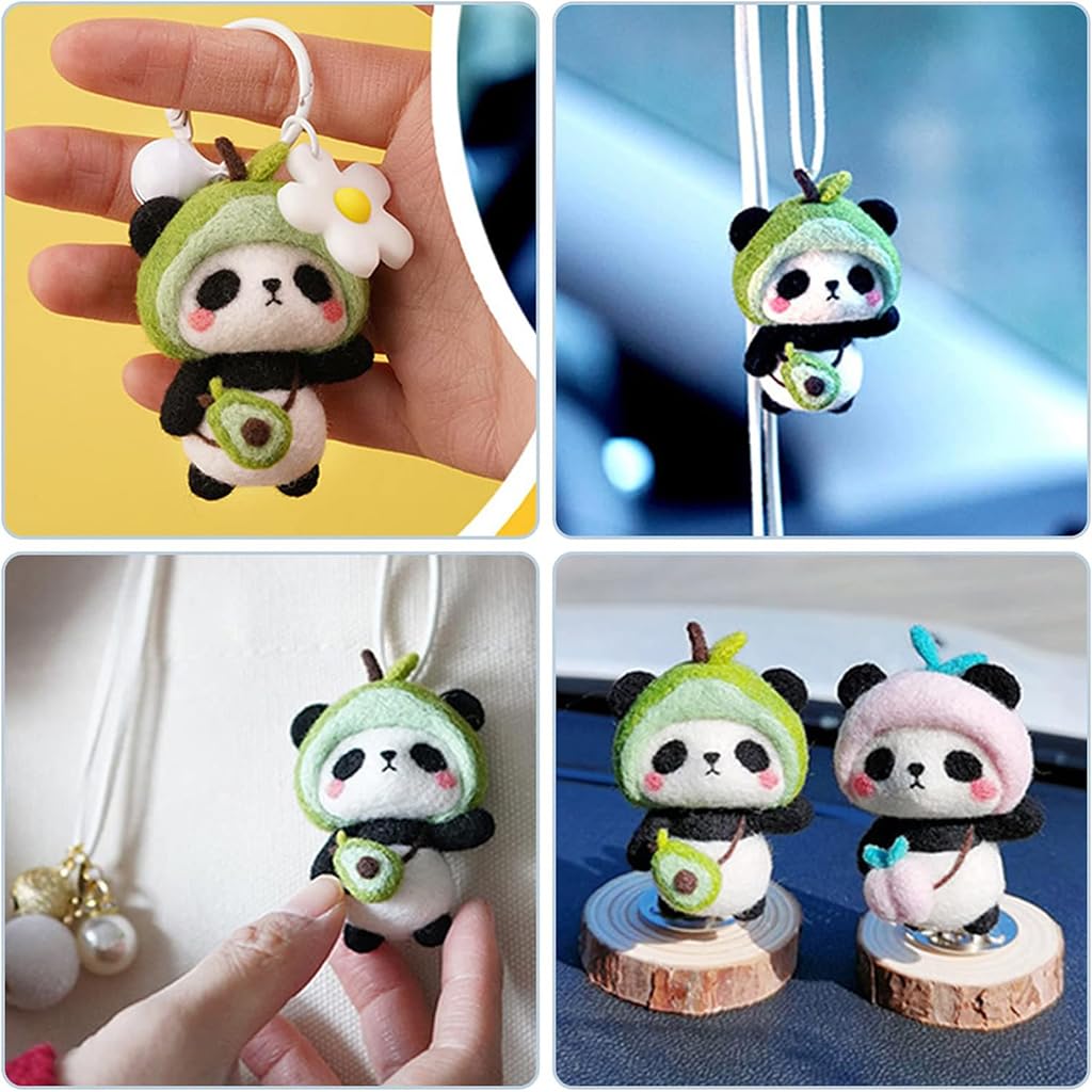 PATPAT® DIY Needle Felting Kit Cute Panda Needle Felting Toy DIY Keychain Panda Needle Felting Charm Color Wool Needle Felting Kit with Tools DIY Crafting Kit for Kids Adults DIY Children's Day Gift