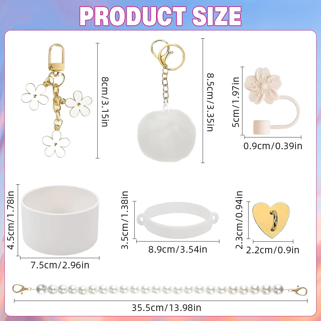 HASTHIP Stanley Cup Accessories Charm Kit Set 14PCS with Sakura Straw Cap and Pearl Chain
