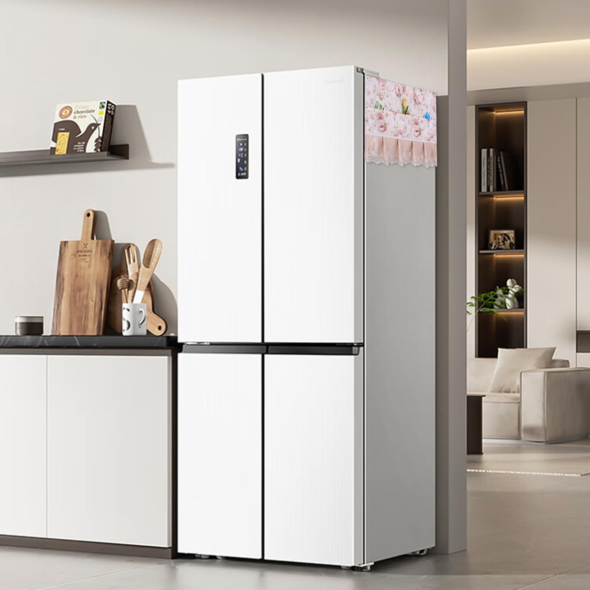 HASTHIP Fridge Cover for Refrigerator Protection 70x170cm with Side Pockets | Floral Print