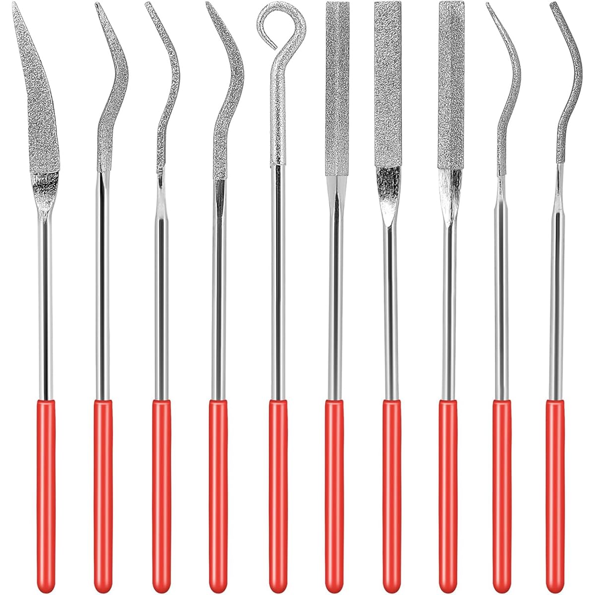 Serplex® 10Pcs Metal File Set Harden Diamond Deburring Files Assorted Metal Files Flat File Rat Tail File Square File Triangular File Needle File Rasp File for Smoothing Deburring Sharpening Finishing