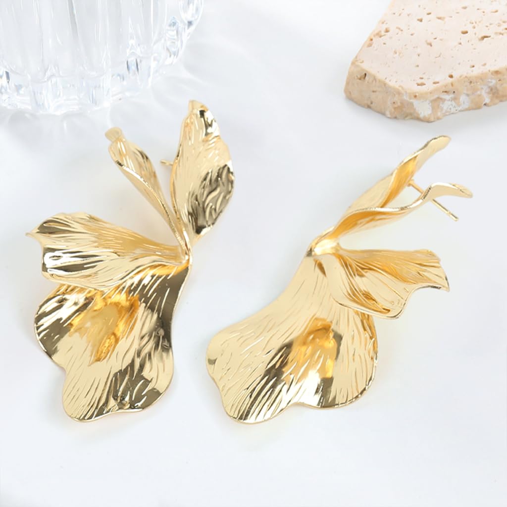 SANNIDHI Earrings for Women featuring 2.95×1.3 in Layered Ginkgo Leaf Design & Gold Plating | Lightweight Statement Jewelry