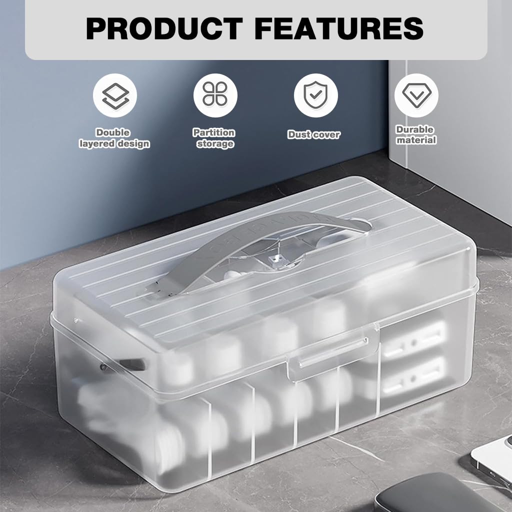 HASTHIP Cable Organizer Box for Travel with Dual Layer 11 Compartments and PP Material | 24x12.7x10.5cm
