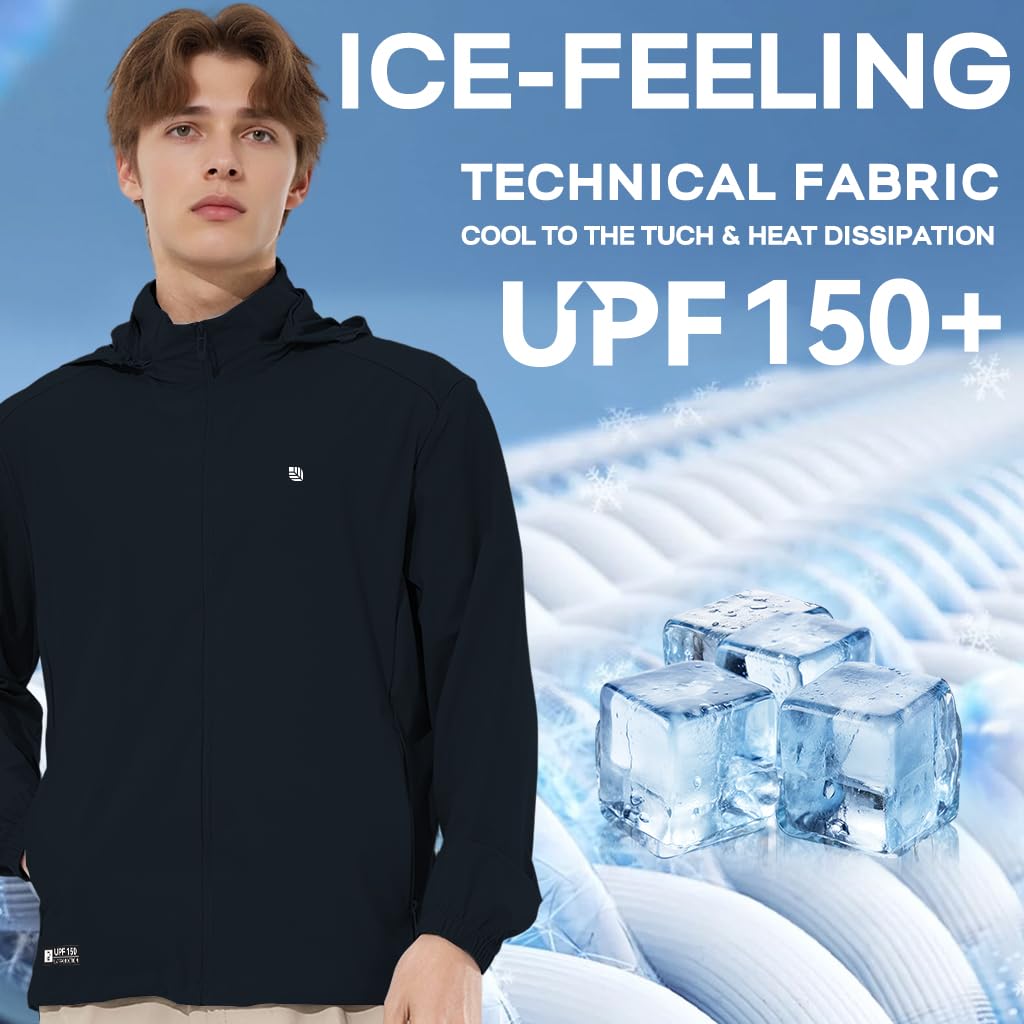 Venzina Sunscreen Jacket for Men with UPF150+ Cooling Ice Silk Fabric | Removable Hood and 2 Zippered Pockets