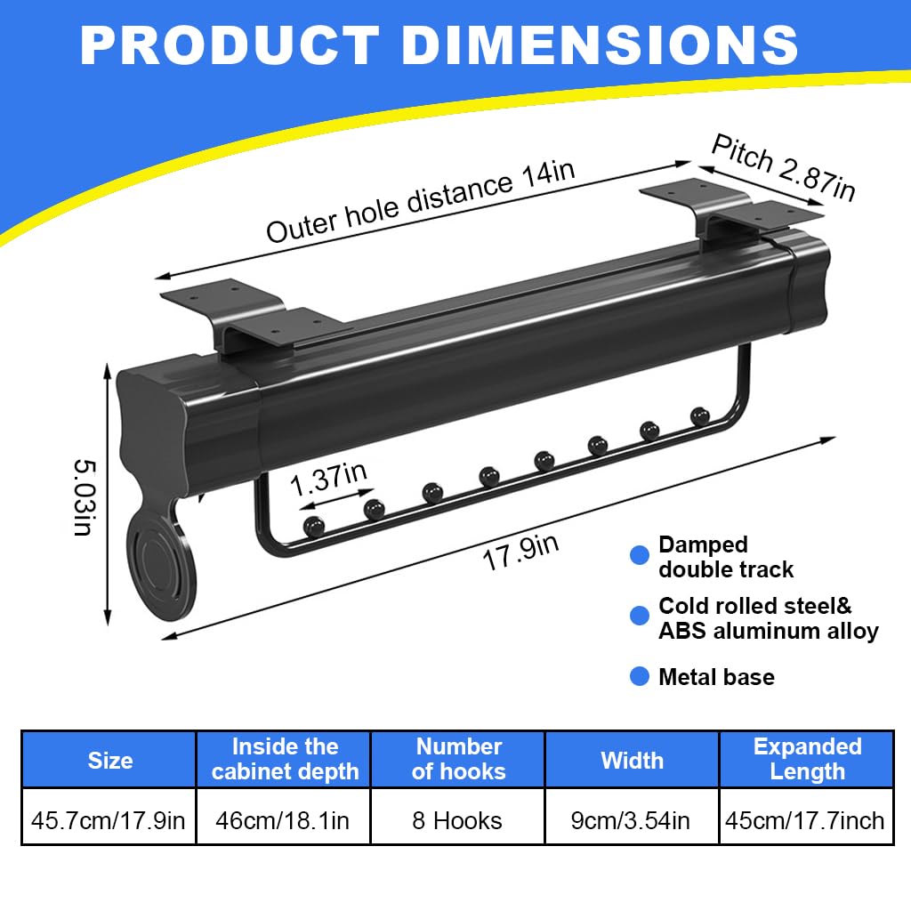 HASTHIP® Wardrobe Organizer Pull Out Hanger Rail Space Saving Multi Hanger Organizer Hanging Rail for Wardrobe Modification Wardrobe Closet Organizer Universal Screw Mounted Multi Hanger Organizer