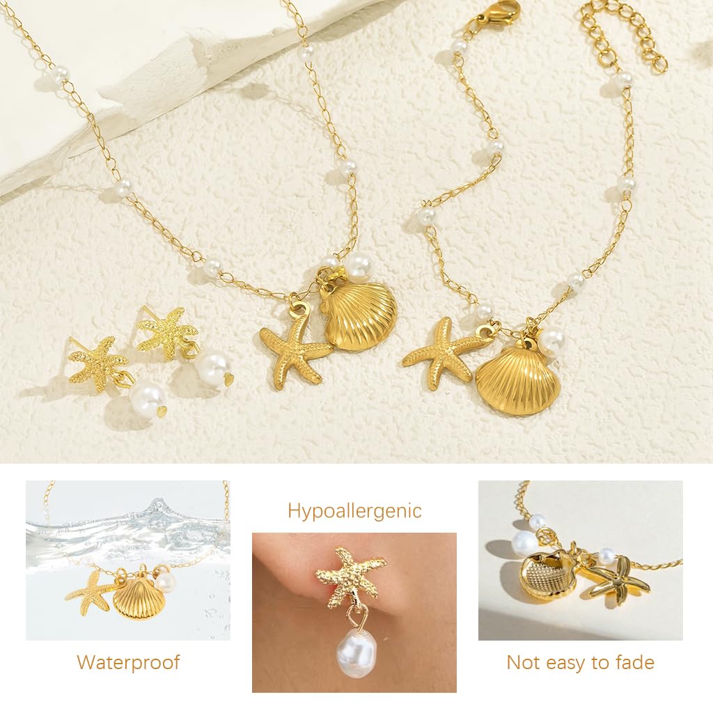 SANNIDHI Necklace Set for Women featuring Starfish Shell and Pearl Charms | Adjustable Jewelry Gift Set