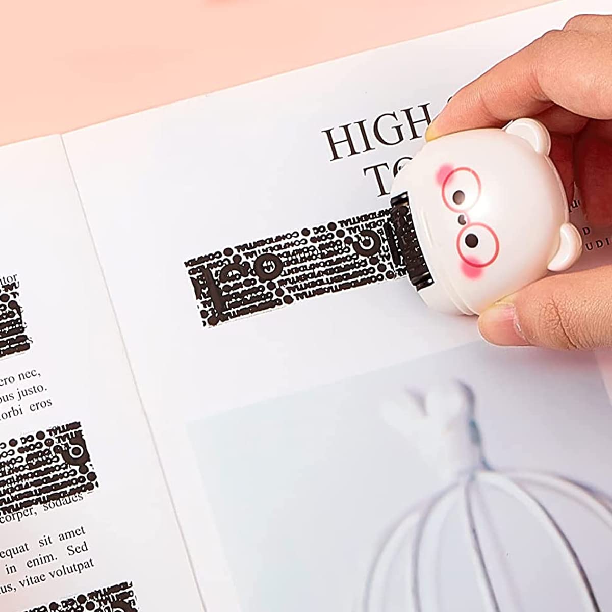 Climberty Identity Protection Roller Stamp with Retractable Cutting Tool and ABS Body | 4.7×5.6 cm Pink Privacy Protector