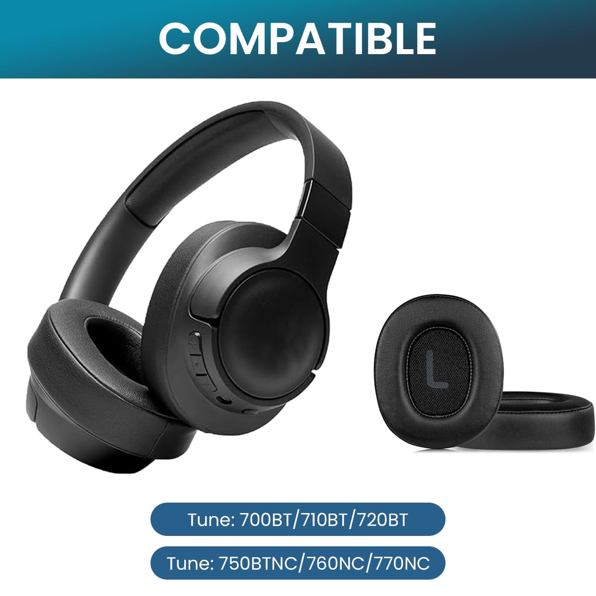 ZORBES Earpads Replacement for JBL Tune 700BT 710BT 720BT 750BTNC 760NC 770NC with Stitch Reinforced Seams and Soft Protein Leather Cushions