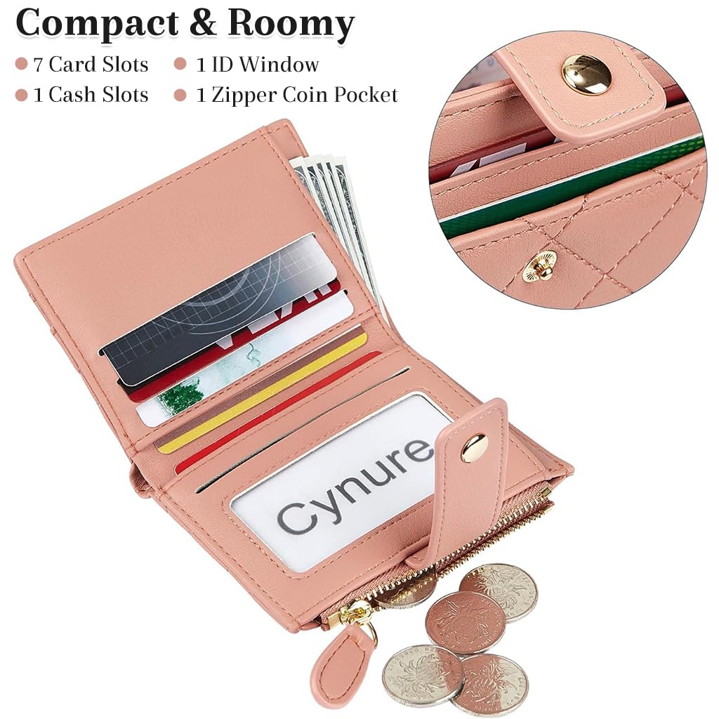 Zibuyu Wallet for Women with Snap Button Closure featuring Multi Card Slots and 11.5×9 cm Pink PU Design