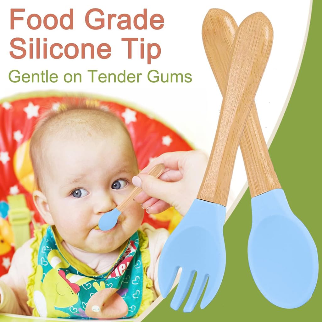 SNOWIE SOFT Baby Plate Kit for Toddlers with 4 Section Suction Cup | Bamboo and Silicone 3Pcs Set