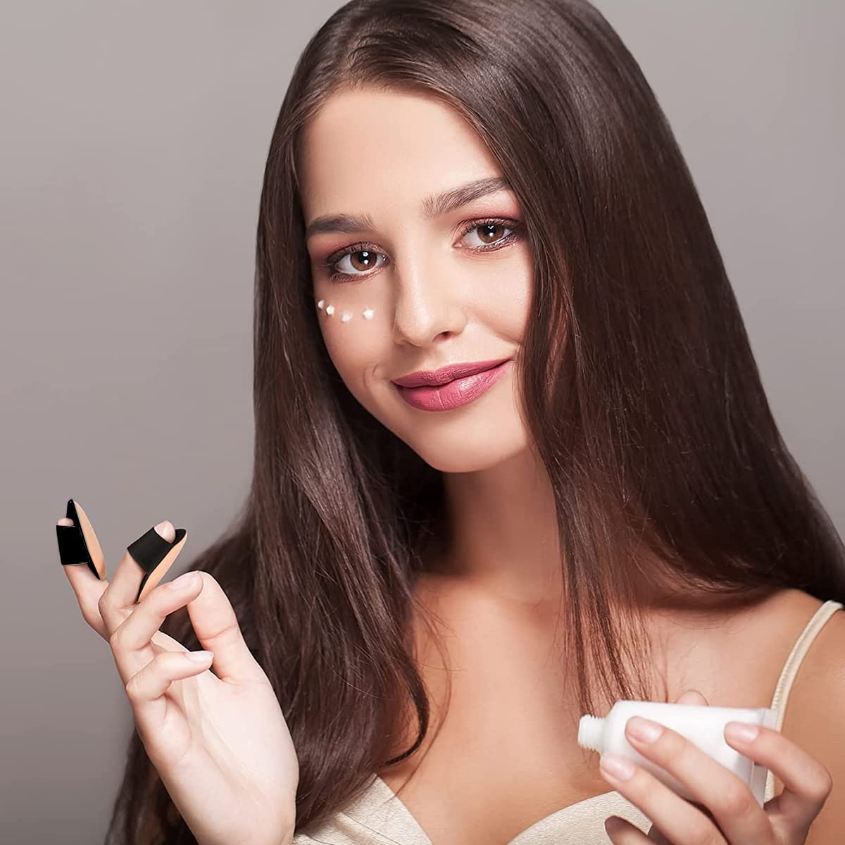 ZIBUYU Makeup Powder Puffs for Nose and Eye Area with Ultra Soft PU Sponge | 10pcs Mini Finger Puff Set