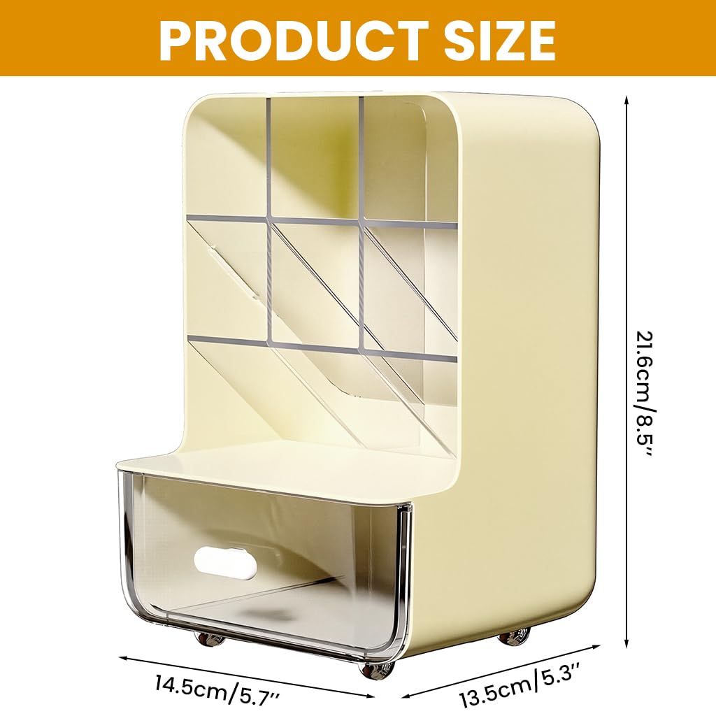 Zibuyu Acrylic Makeup Desk Organizer for Vanity and Office with 6 Partitions & Drawer | 7 x 5.4 x 9.45 in Clear PET Storage