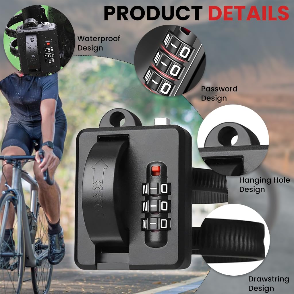 STHIRA Motorcycle Helmet Lock with 3 Digit Combination and Dual Mount Straps | Rugged PVC Design