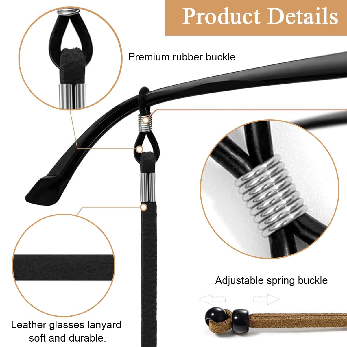 Zibuyu Specs Holder Strap with Non Slip Ergonomic Fit 9PCS 27.56 in Suede for Adults & Kids