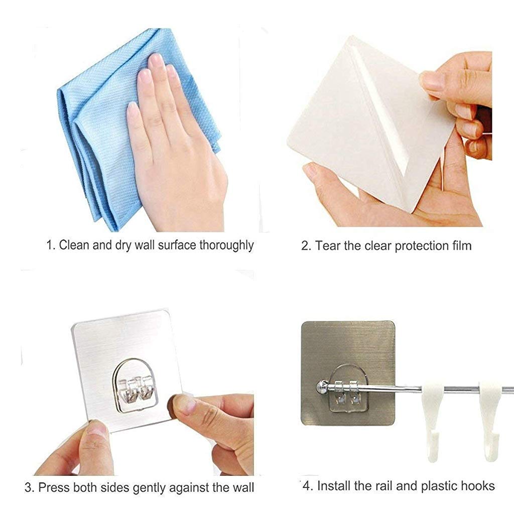 HASTHIP Self Adhesive Towel Rail for Kitchen and Bathroom with 6 Hooks 40x7 cm | White Stainless Steel and Plastic Design