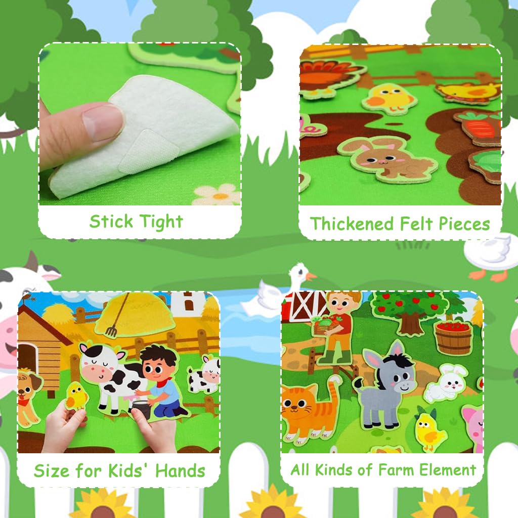 SNOWIE SOFT Farm Animals Busy Board for Toddlers with 109x71cm Felt Backdrop | Interactive Montessori Learning Toy